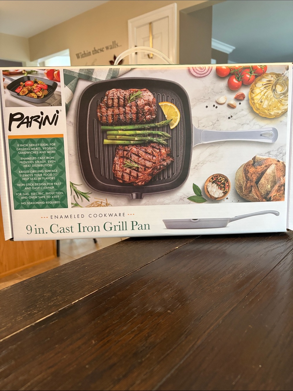 Parini 9 in. White Enameled Cast Iron Grill Pan
